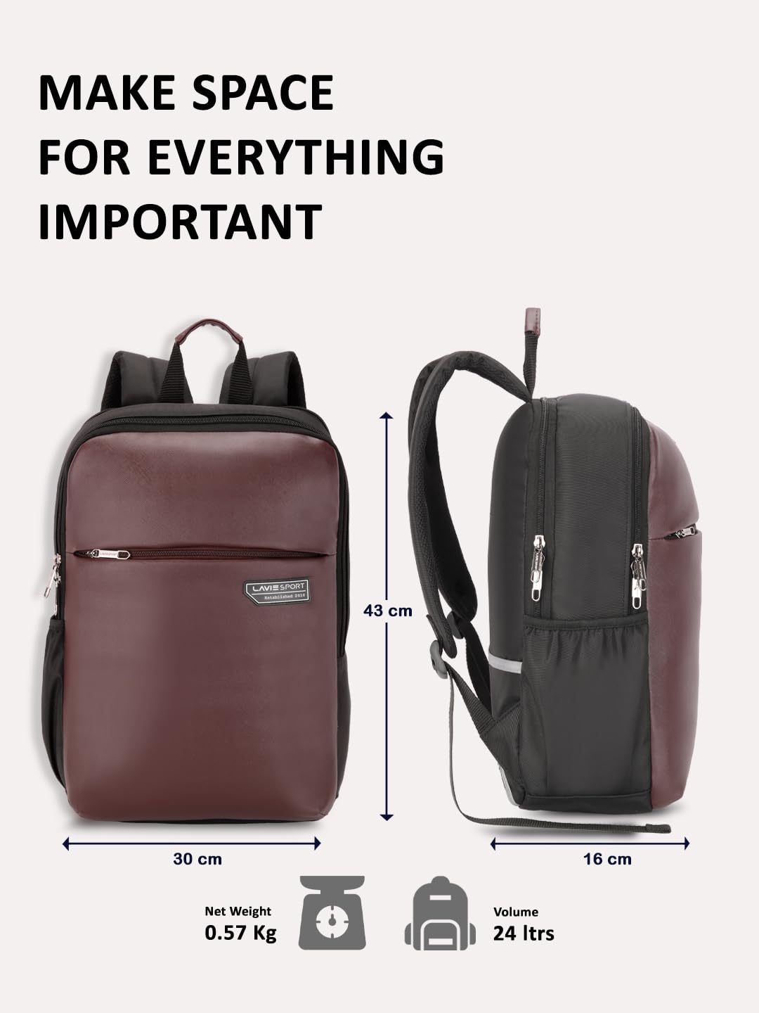 Lavie Sport Chairman 24 Litres Backpack with Padded Laptop Sleeve | Fits upto 14" Laptop | Polyster Business Backpack for Men & Women | Durable Office Bag | Upto 14 inch Notebook/MacBook Compatible