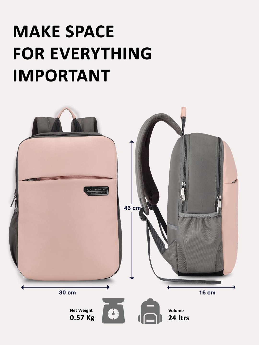 Lavie Sport Chairman 24 Litres Backpack with Padded Laptop Sleeve | Fits upto 14" Laptop | Polyster Business Backpack for Men & Women | Durable Office Bag | Upto 14 inch Notebook/MacBook Compatible