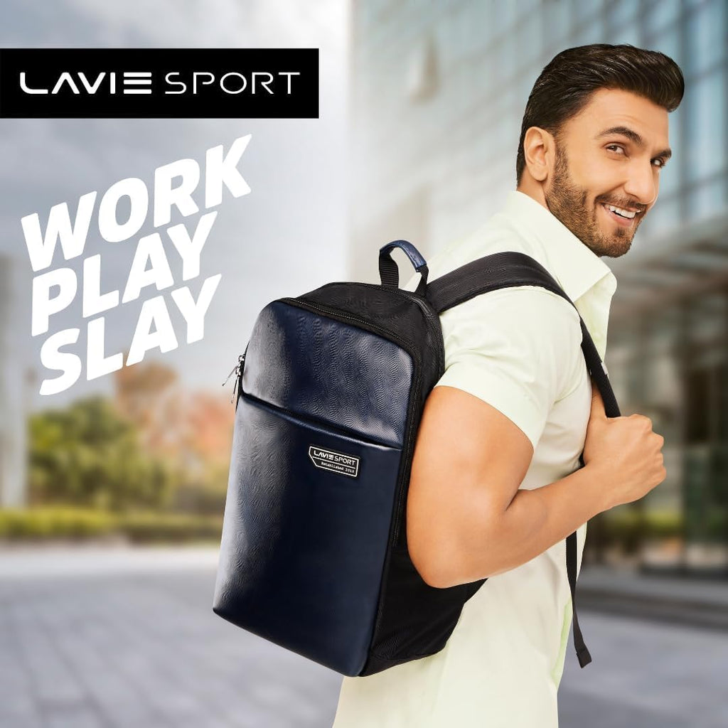Lavie Sport Chairman 24 Litres Backpack with Padded Laptop Sleeve | Fits upto 14" Laptop | Polyster Business Backpack for Men & Women | Durable Office Bag | Upto 14 inch Notebook/MacBook Compatible