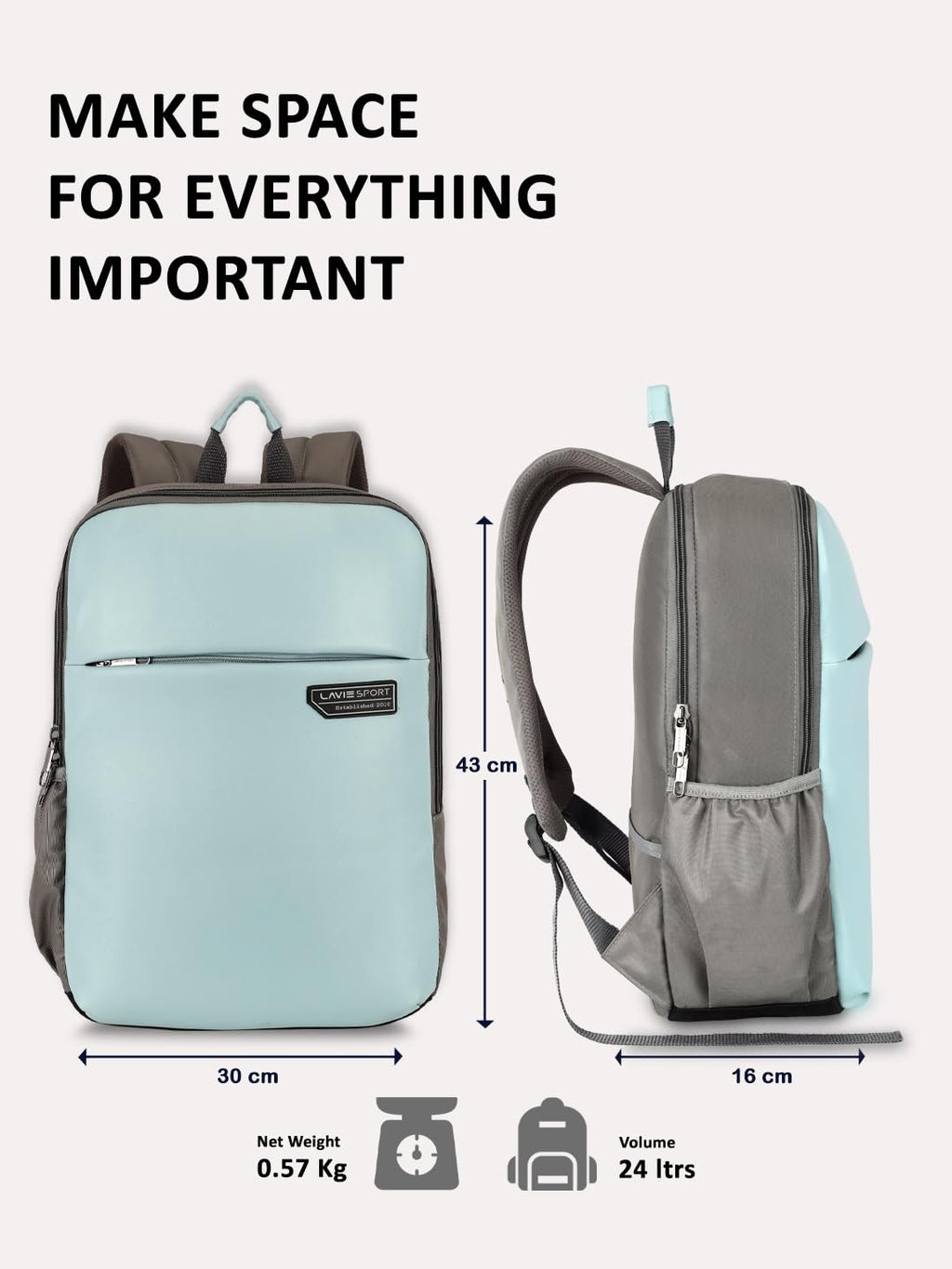 Lavie Sport Chairman 24 Litres Backpack with Padded Laptop Sleeve | Fits upto 14" Laptop | Polyster Business Backpack for Men & Women | Durable Office Bag | Upto 14 inch Notebook/MacBook Compatible