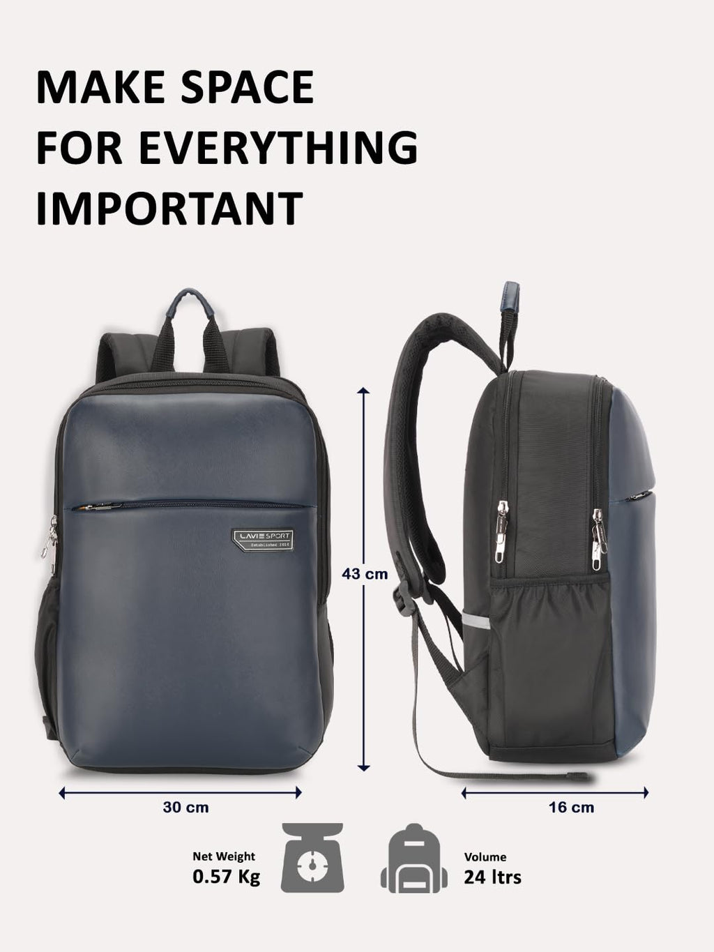 Lavie Sport Chairman 24 Litres Backpack with Padded Laptop Sleeve | Fits upto 14" Laptop | Polyster Business Backpack for Men & Women | Durable Office Bag | Upto 14 inch Notebook/MacBook Compatible