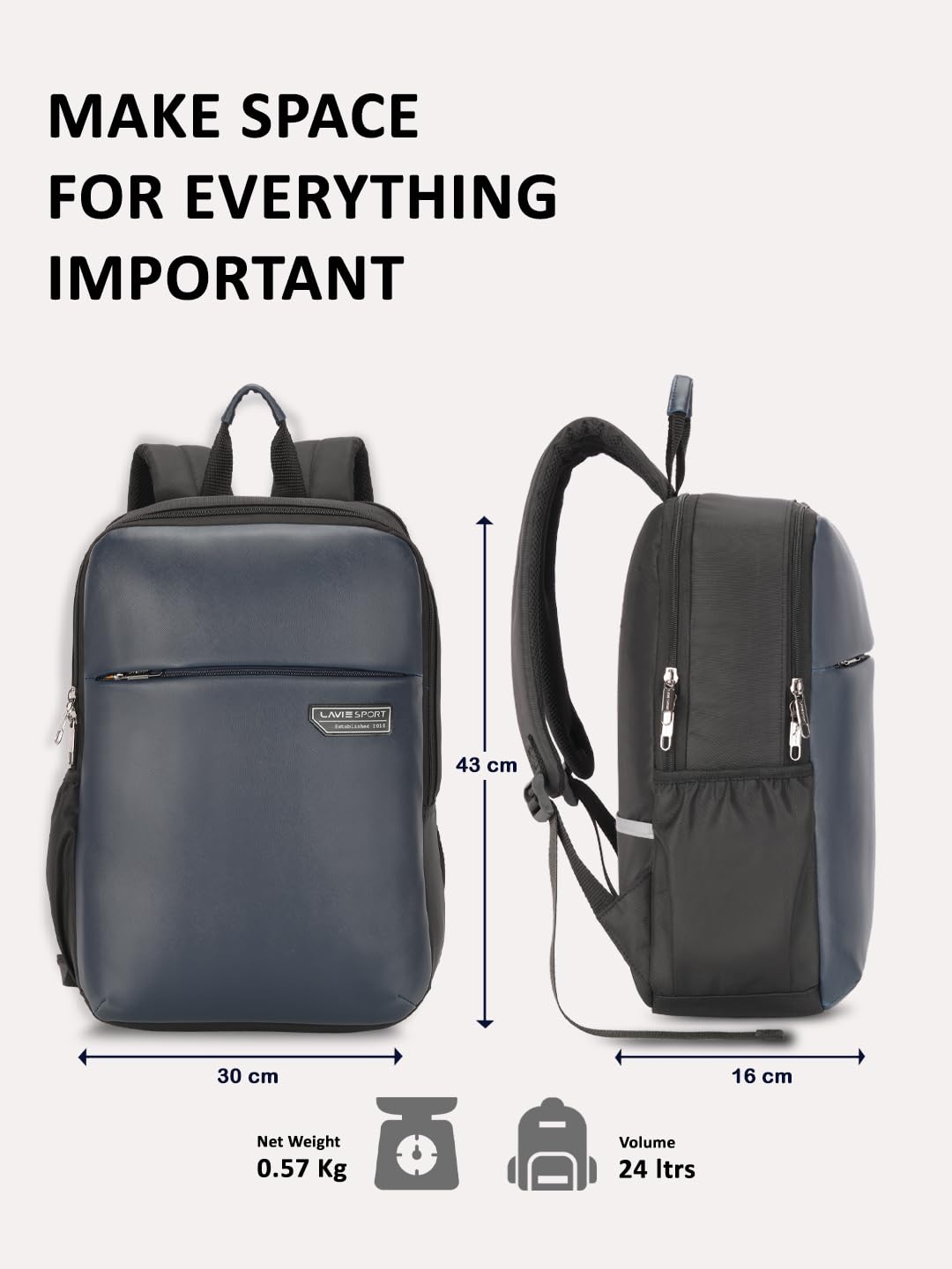 Lavie Sport Chairman 24 Litres Backpack with Padded Laptop Sleeve | Fits upto 14" Laptop | Polyster Business Backpack for Men & Women | Durable Office Bag | Upto 14 inch Notebook/MacBook Compatible